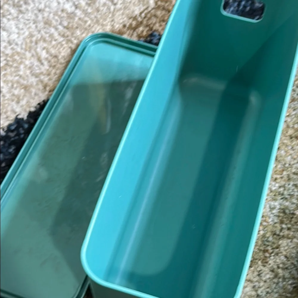 Teal Long Stackable Organizer Bin with Fitted Lid 14